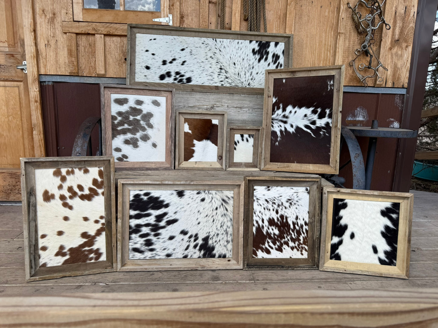 14x17 Cowhide Branding Frame - Cowhide + Weathered Wood