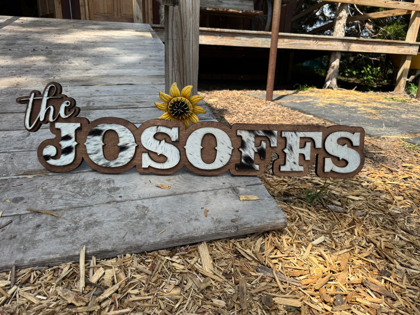Name Sign – Cowhide + Wood