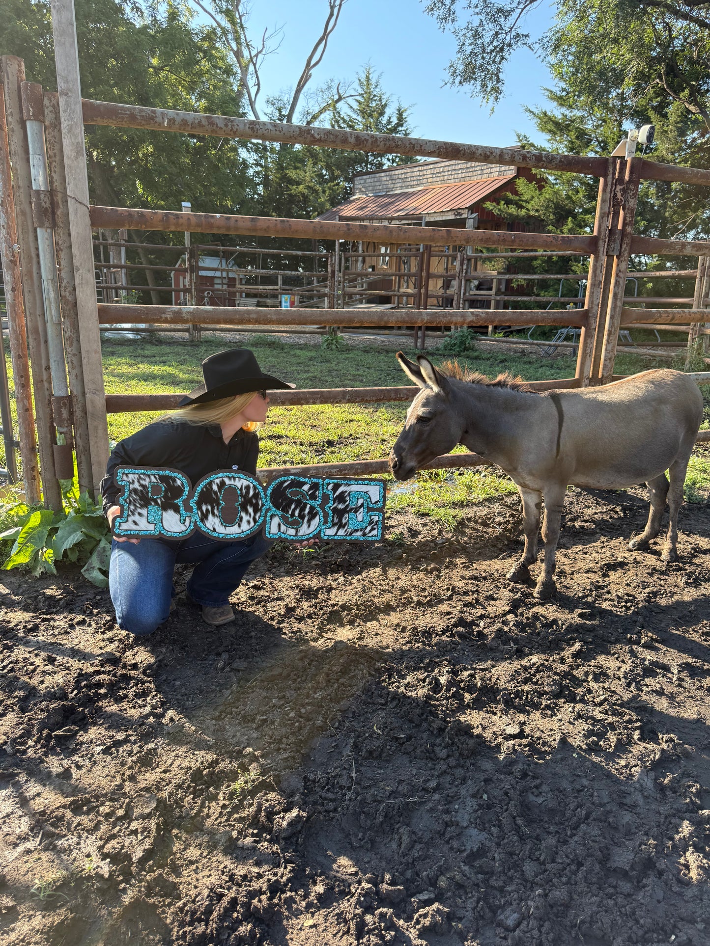 Name Sign – Cowhide + Turquoise + Wood