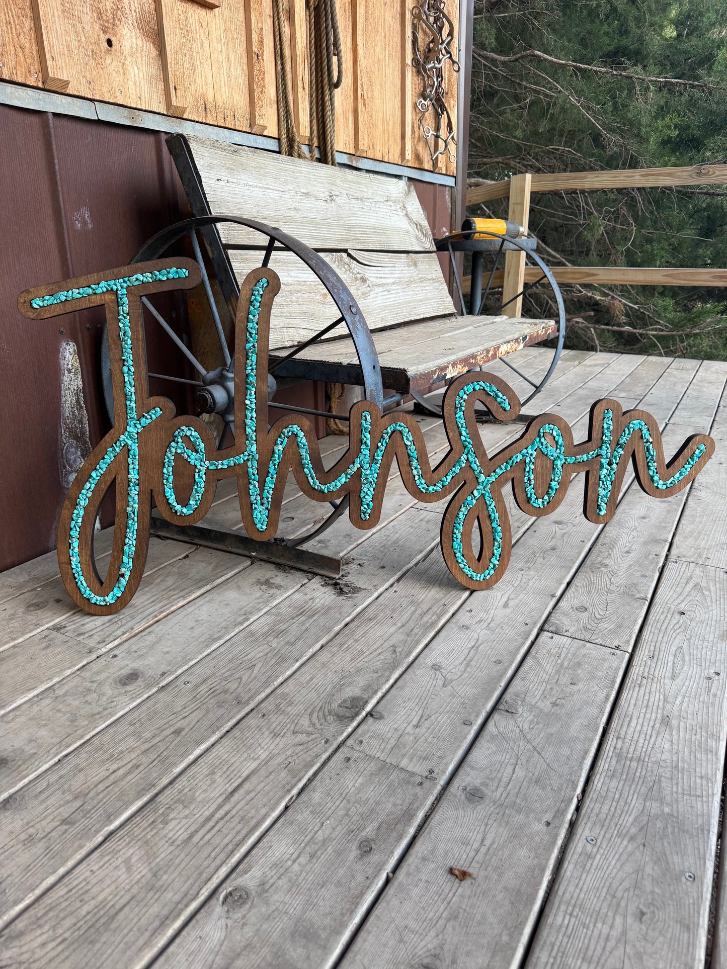 Name Sign - Cursive - Wood + Inlay