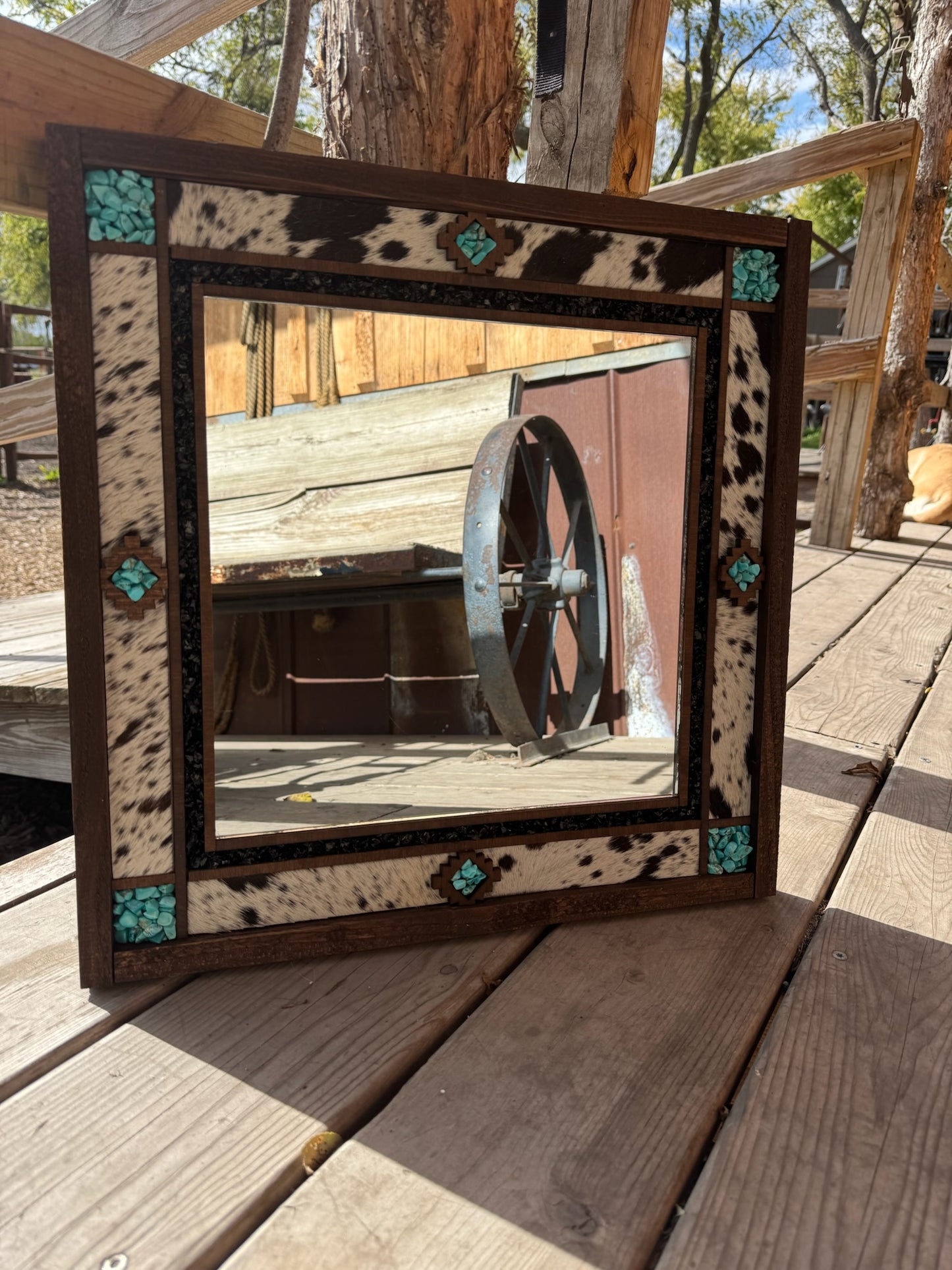 Mirror - Western Mirror with Cowhide & Turquoise