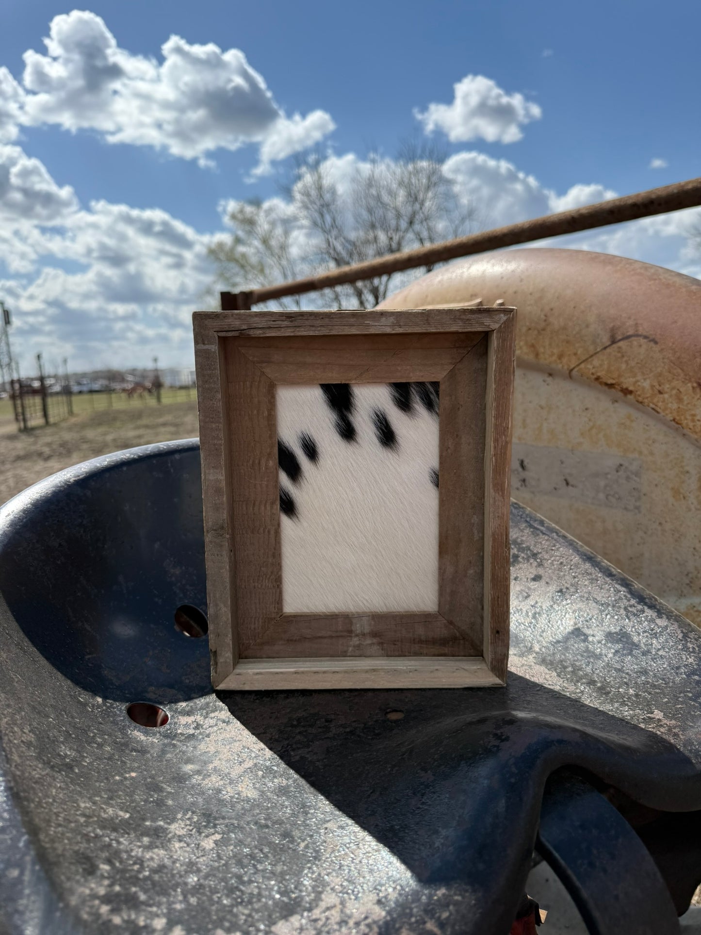 8x10 Cowhide Branding Frame - Cowhide + Weathered Wood