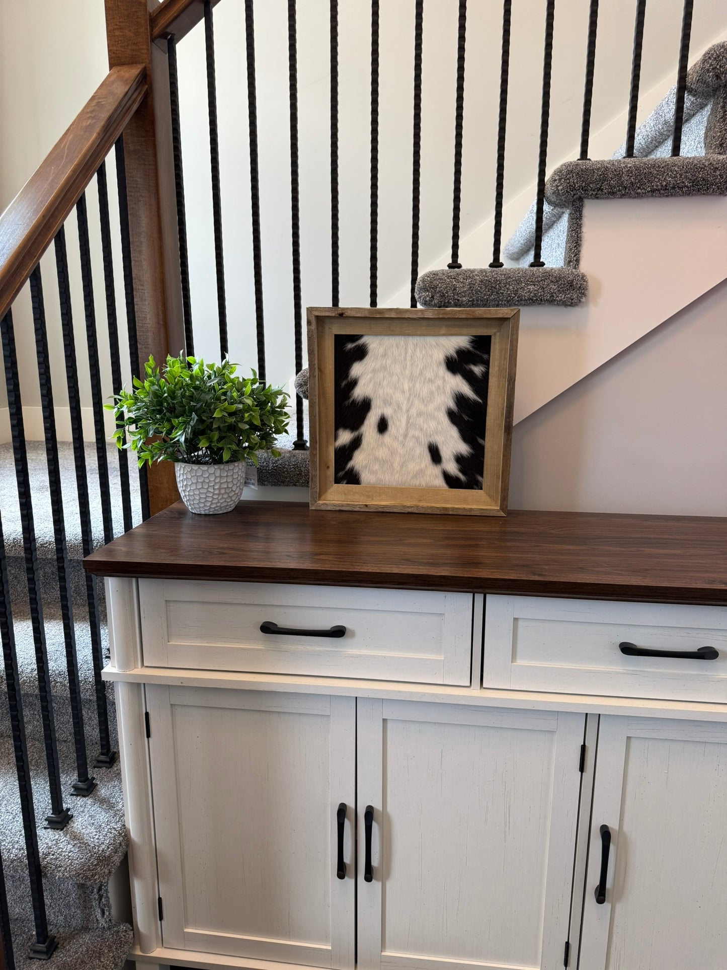 15x15 Cowhide Branding Frame - Cowhide + Weathered Wood