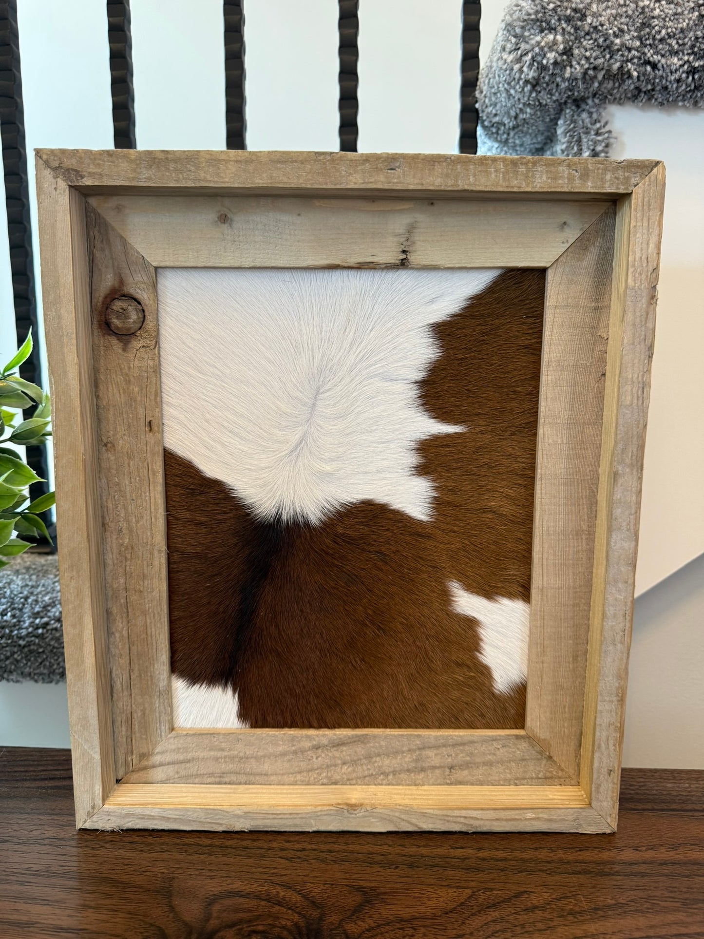 11x13 Cowhide Branding Frame - Cowhide + Weathered Wood
