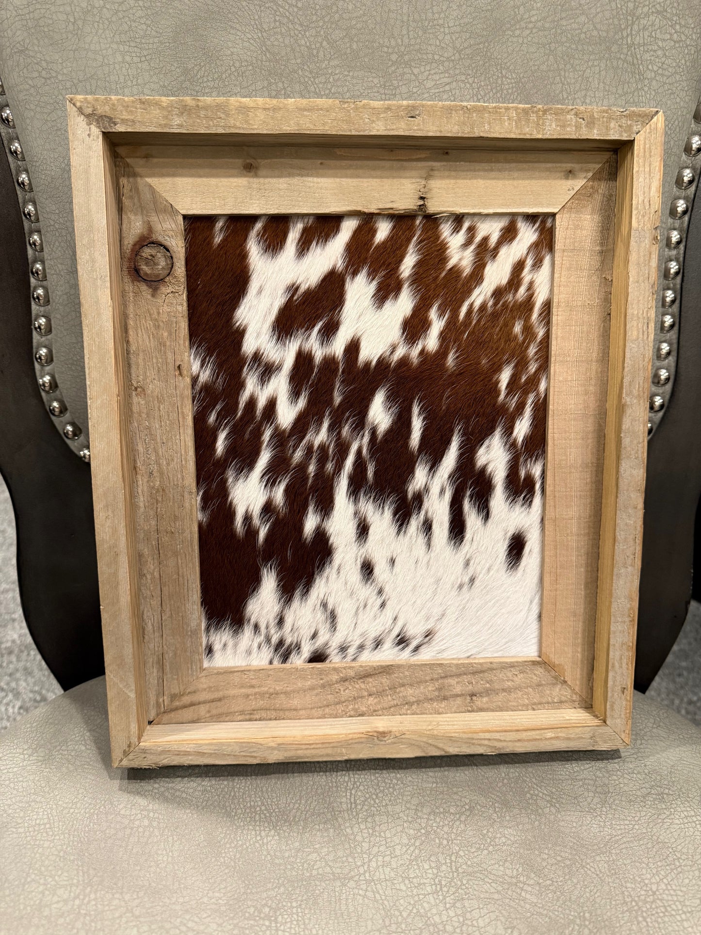 11x13 Cowhide Branding Frame - Cowhide + Weathered Wood
