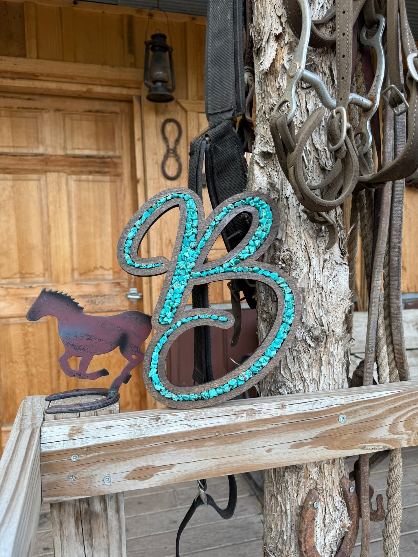 Monogram - Cursive - Turquoise + Wood