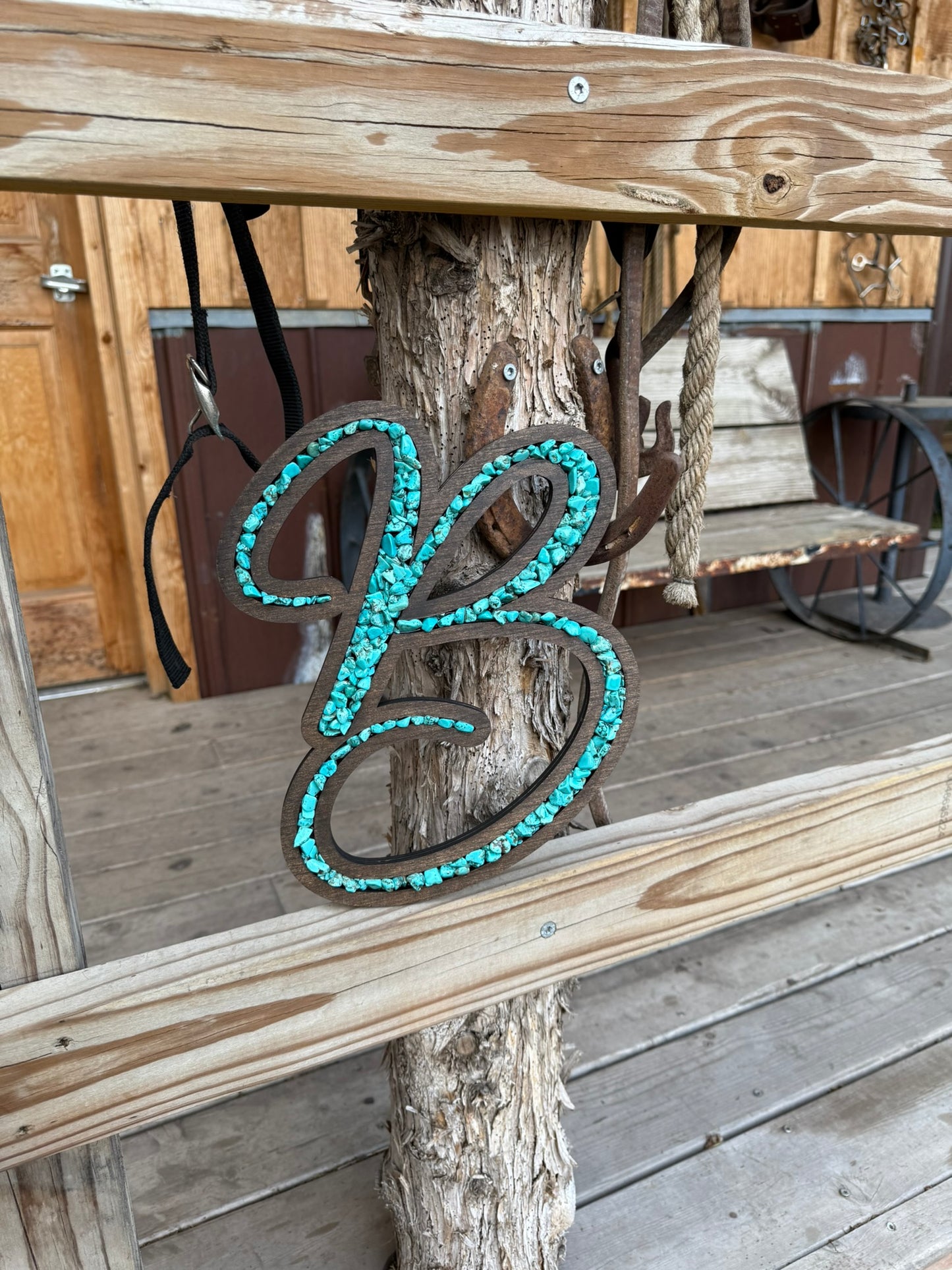 Monogram - Cursive - Turquoise + Wood