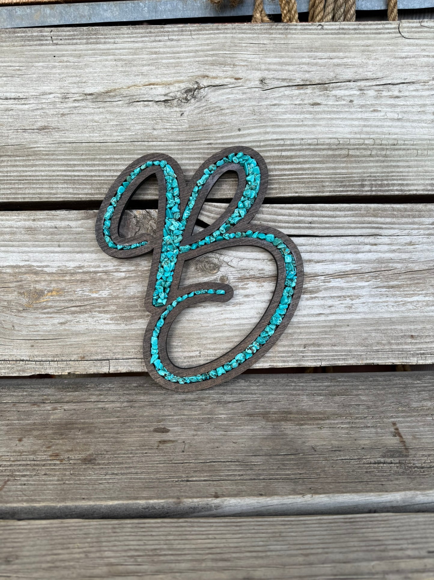 Monogram - Cursive - Turquoise + Wood