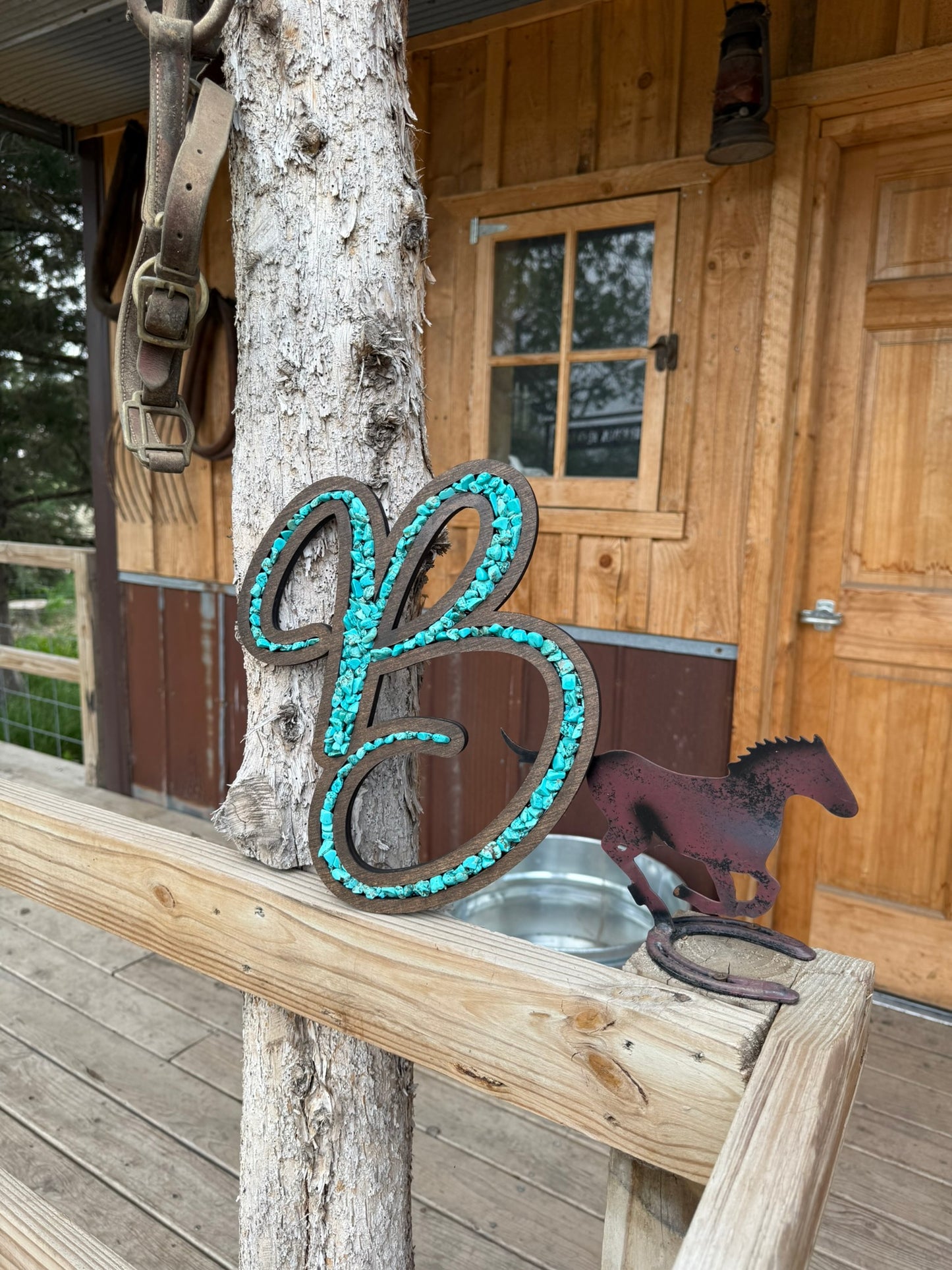 Monogram - Cursive - Turquoise + Wood