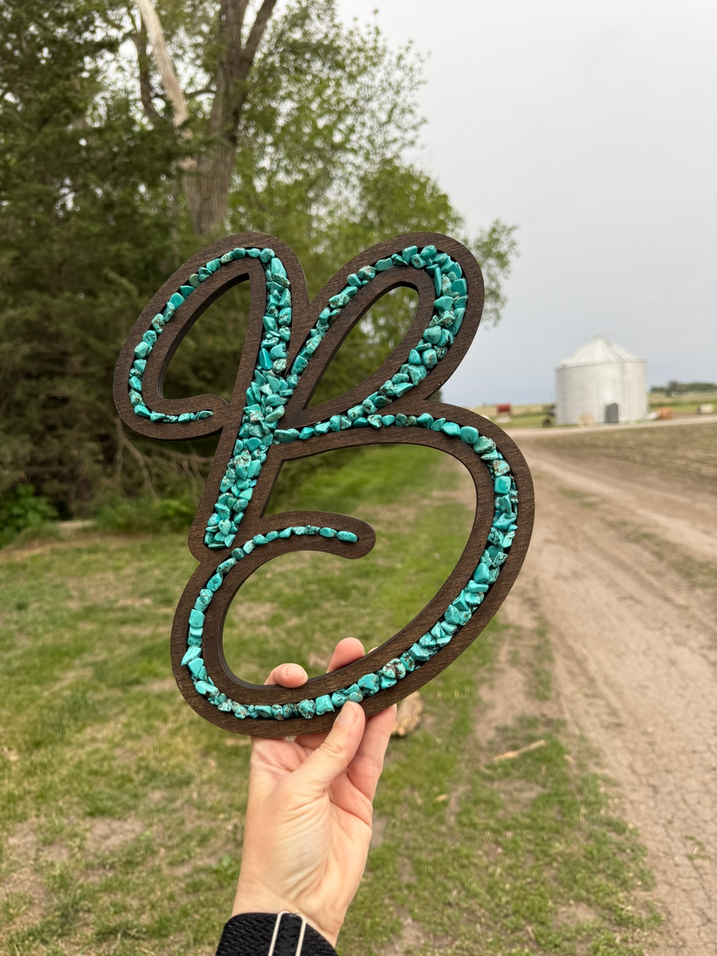 Monogram - Cursive - Turquoise + Wood