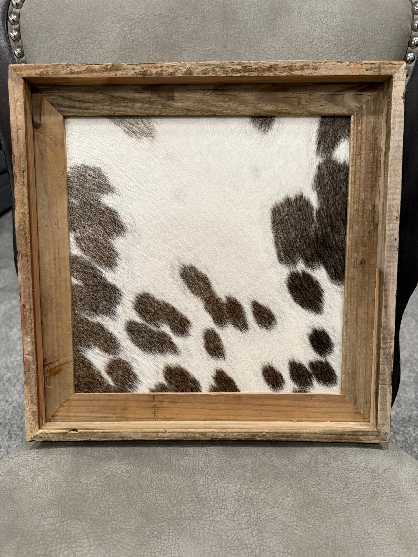 15x15 Cowhide Branding Frame - Cowhide + Weathered Wood