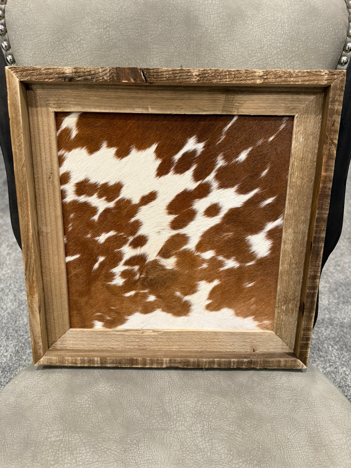 15x15 Cowhide Branding Frame - Cowhide + Weathered Wood