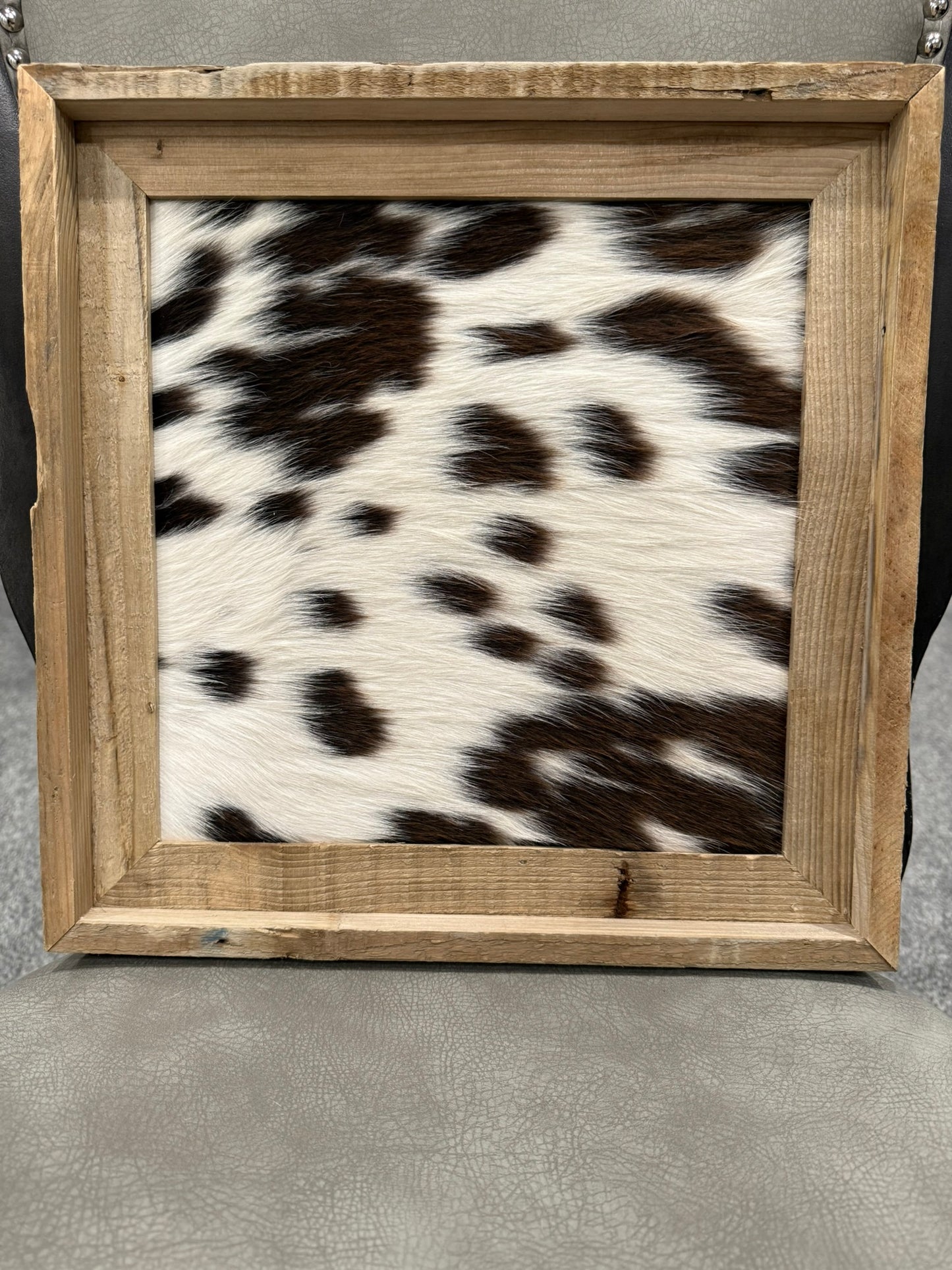 15x15 Cowhide Branding Frame - Cowhide + Weathered Wood
