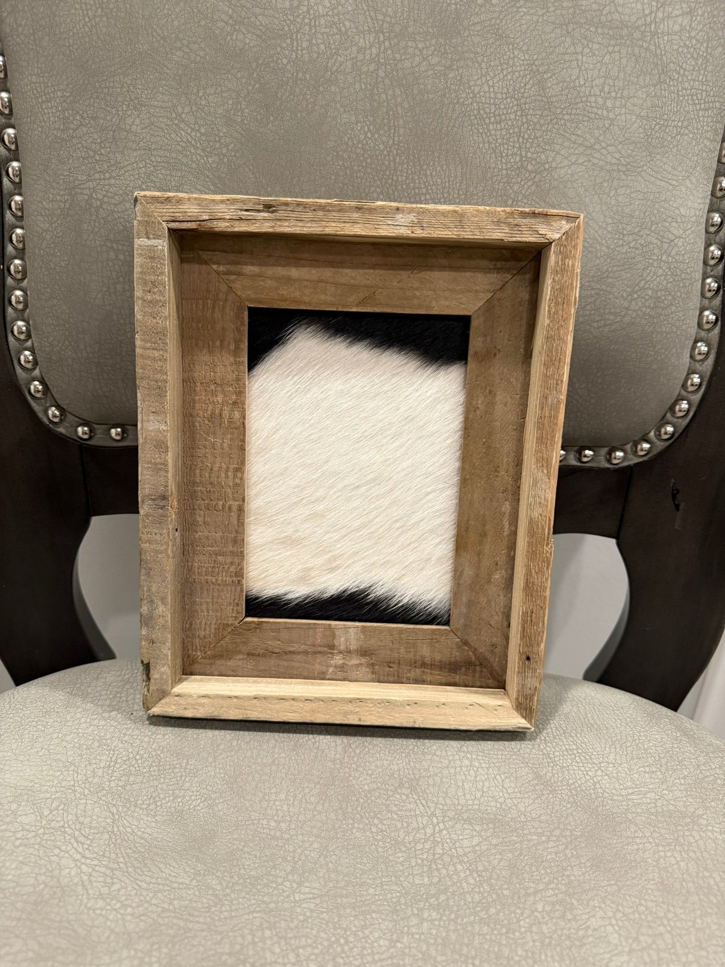 8x10 Cowhide Branding Frame - Cowhide + Weathered Wood