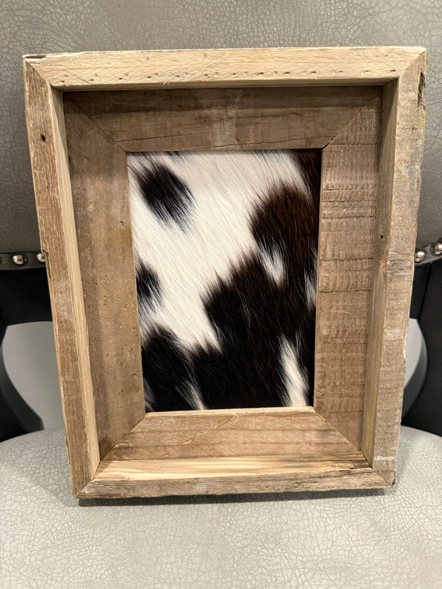 8x10 Cowhide Branding Frame - Cowhide + Weathered Wood