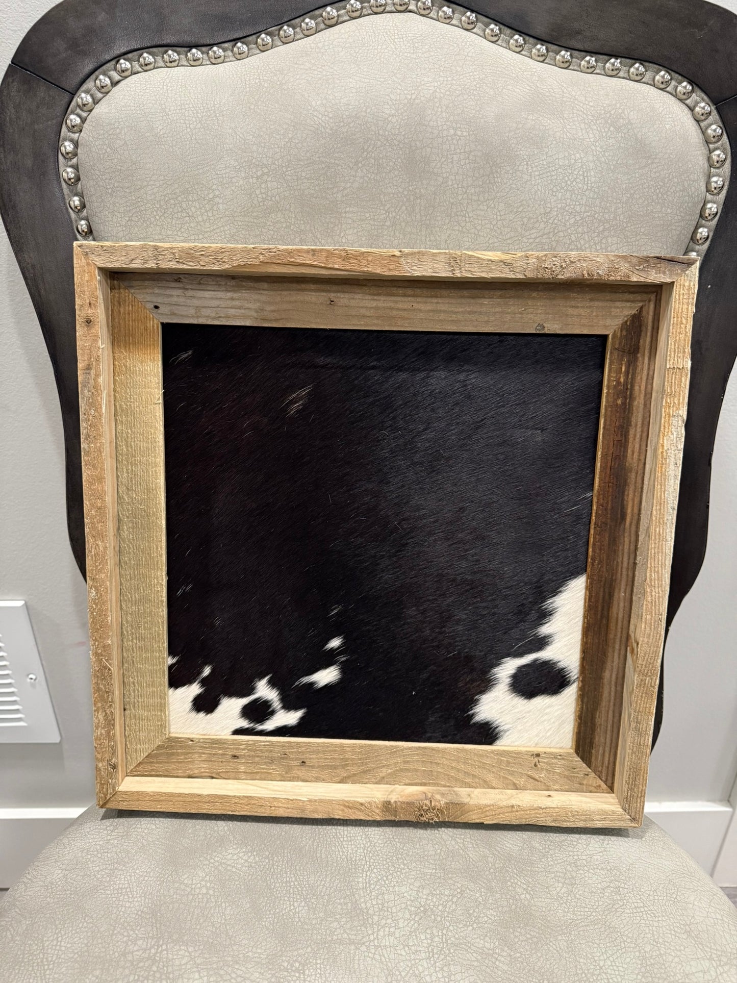 15x15 Cowhide Branding Frame - Cowhide + Weathered Wood