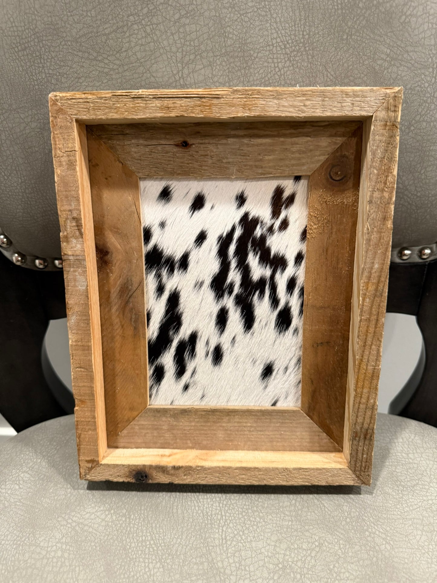 8x10 Cowhide Branding Frame - Cowhide + Weathered Wood