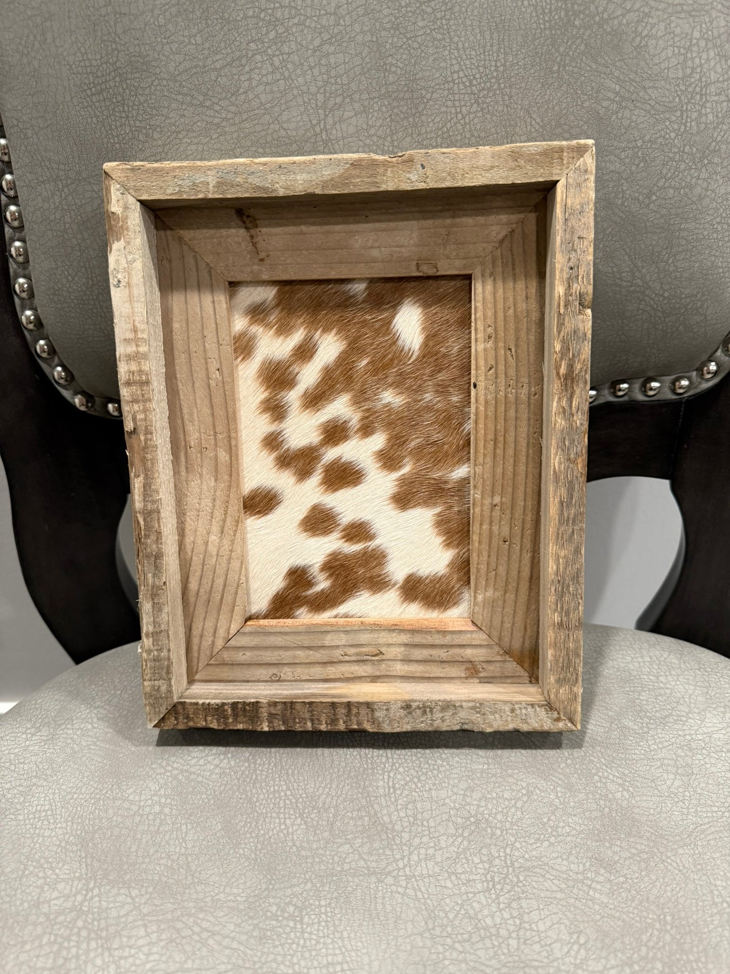 8x10 Cowhide Branding Frame - Cowhide + Weathered Wood