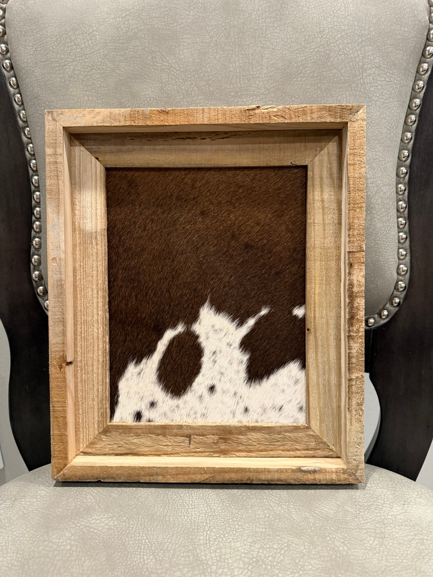 11x13 Cowhide Branding Frame - Cowhide + Weathered Wood