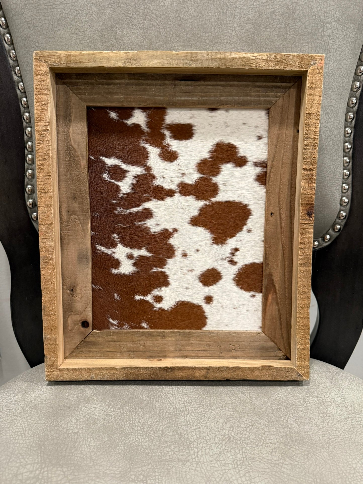 11x13 Cowhide Branding Frame - Cowhide + Weathered Wood