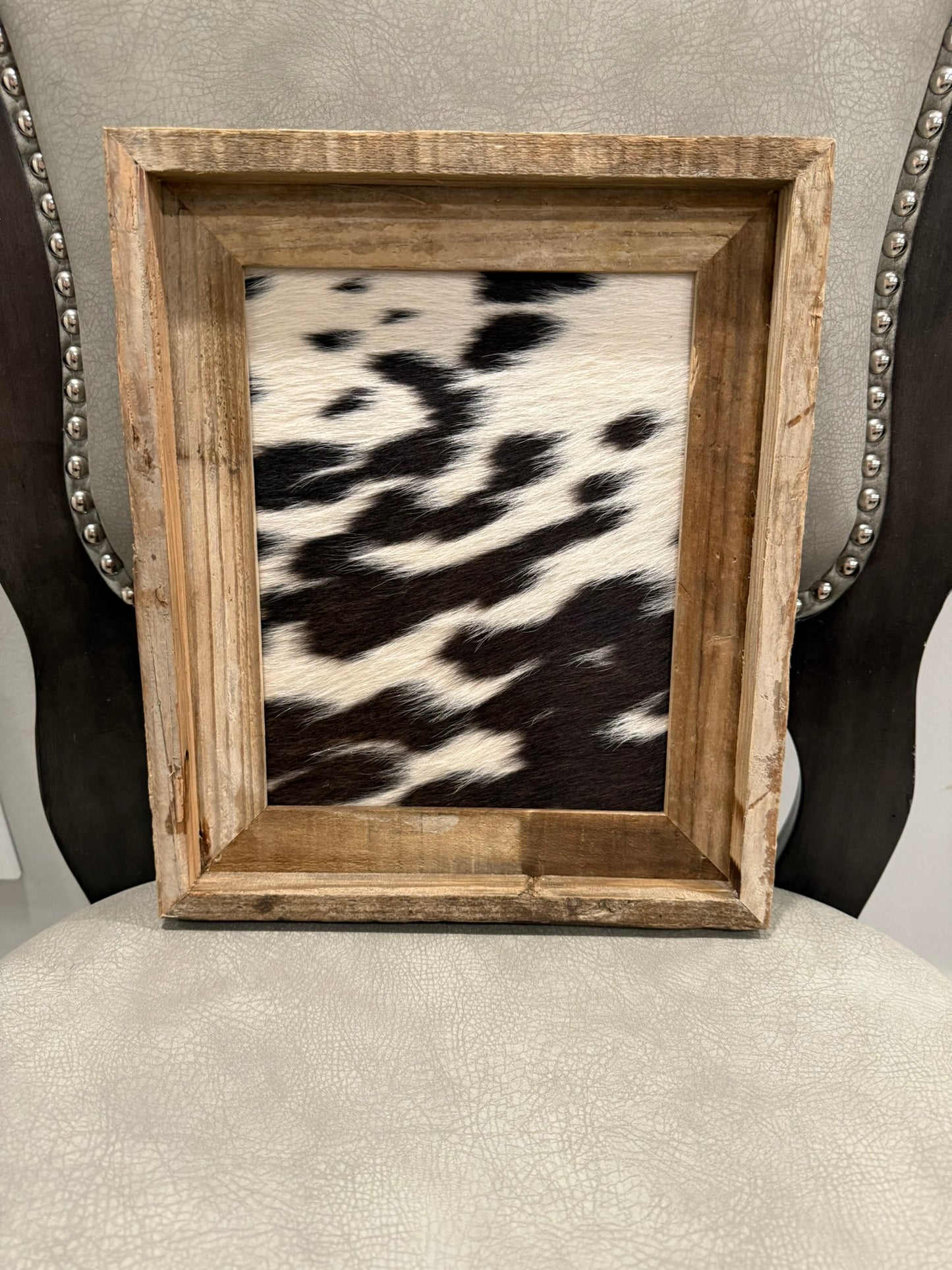 11x13 Cowhide Branding Frame - Cowhide + Weathered Wood