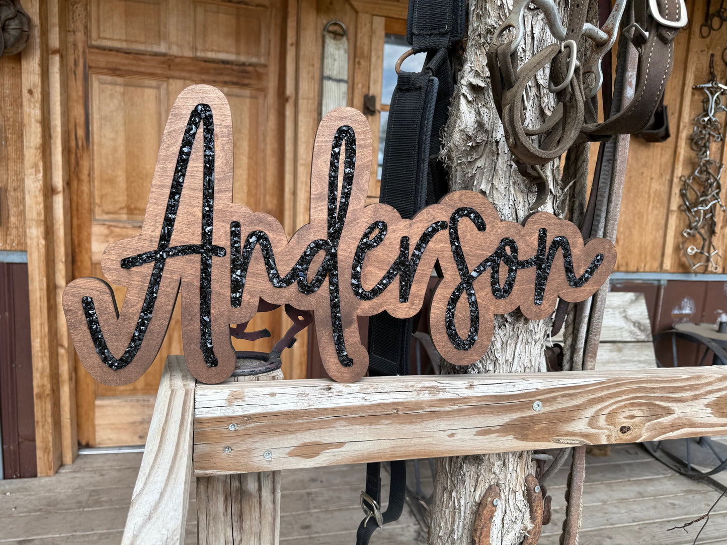 Name Sign - Cursive - Wood + Inlay