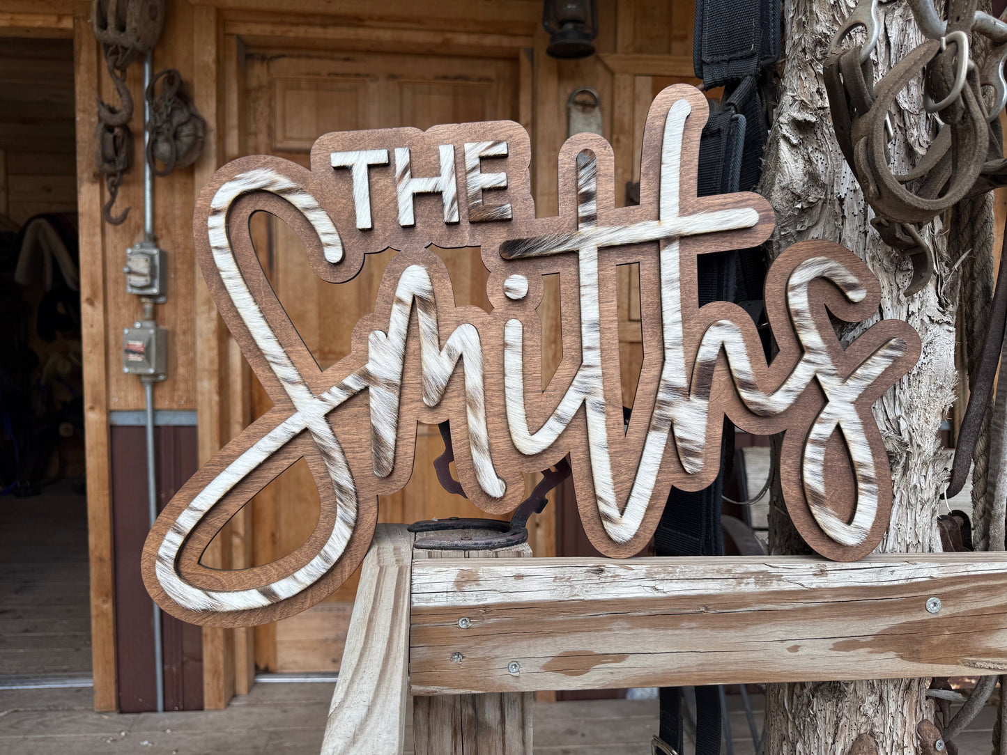 Name Sign – Raised - Cursive (Cowhide)
