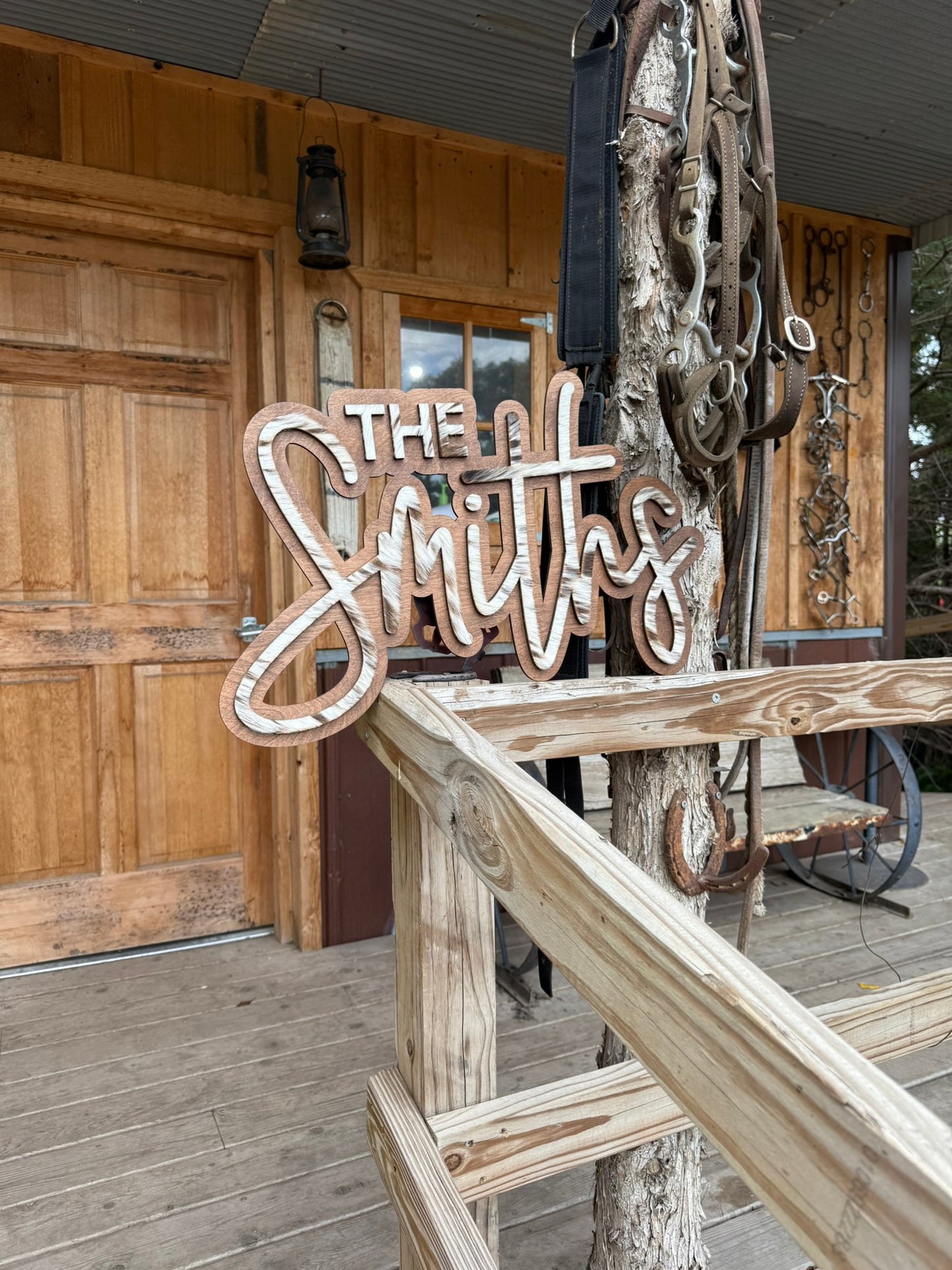 Name Sign – Raised - Cursive (Cowhide)