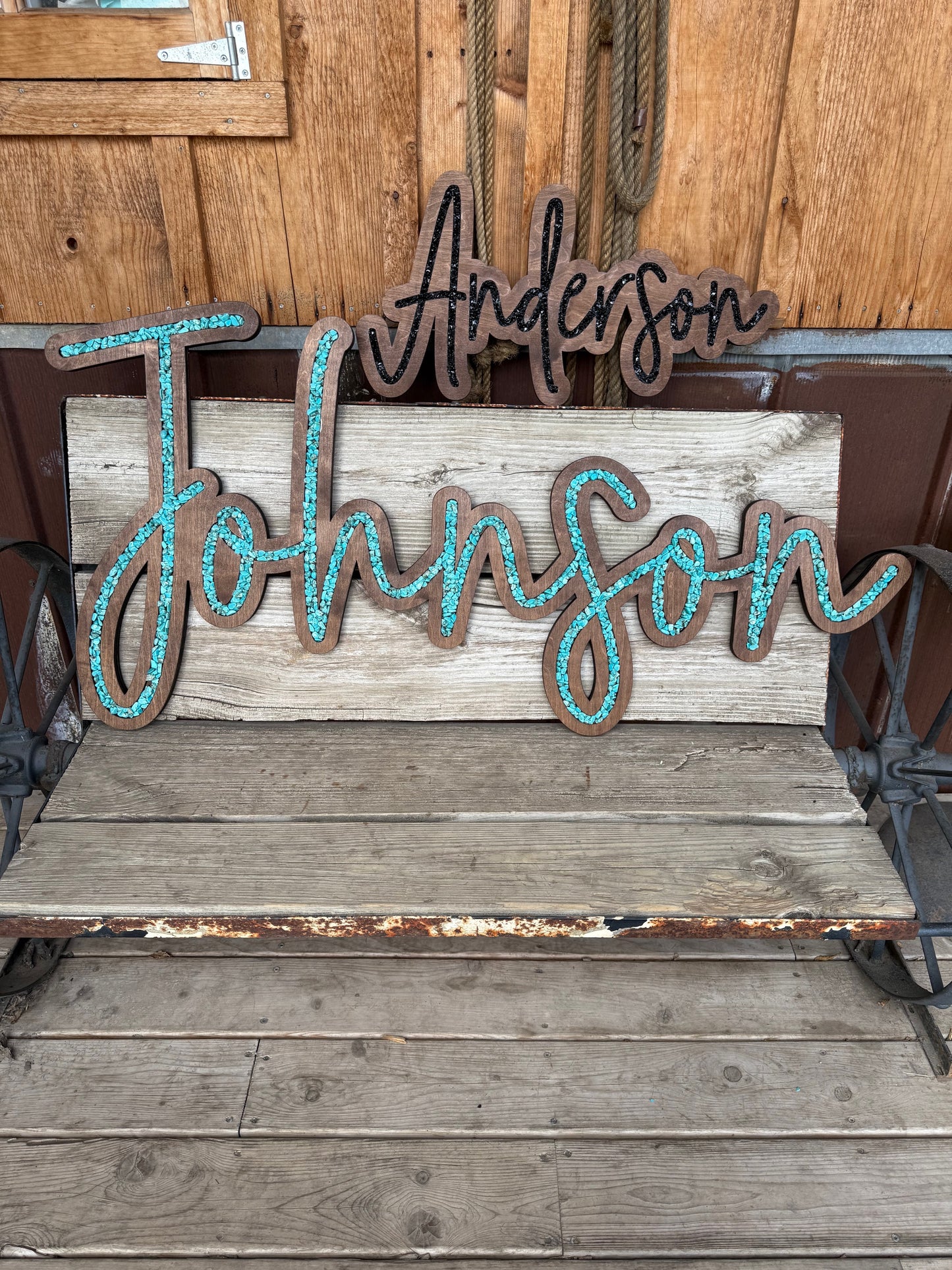 Name Sign - Cursive - Wood + Inlay