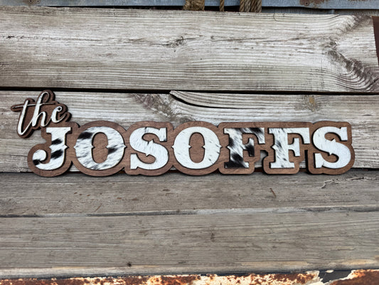 Name Sign – Cowhide + Wood