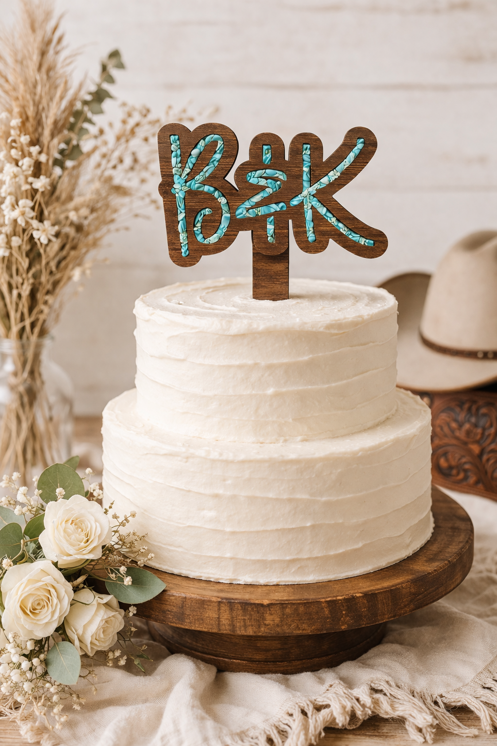 Turquoise Western Cake Topper