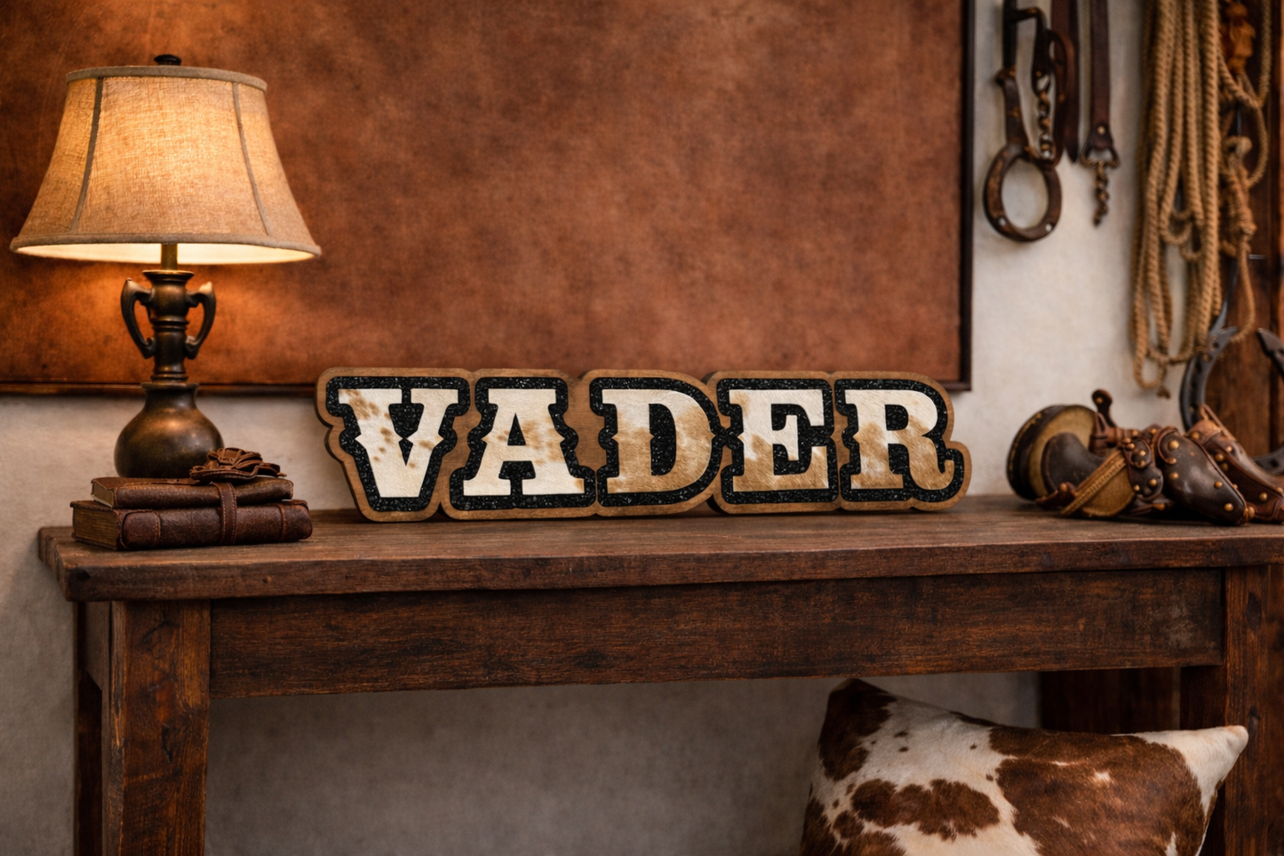 Name Sign - Western with Cowhide & Inlay