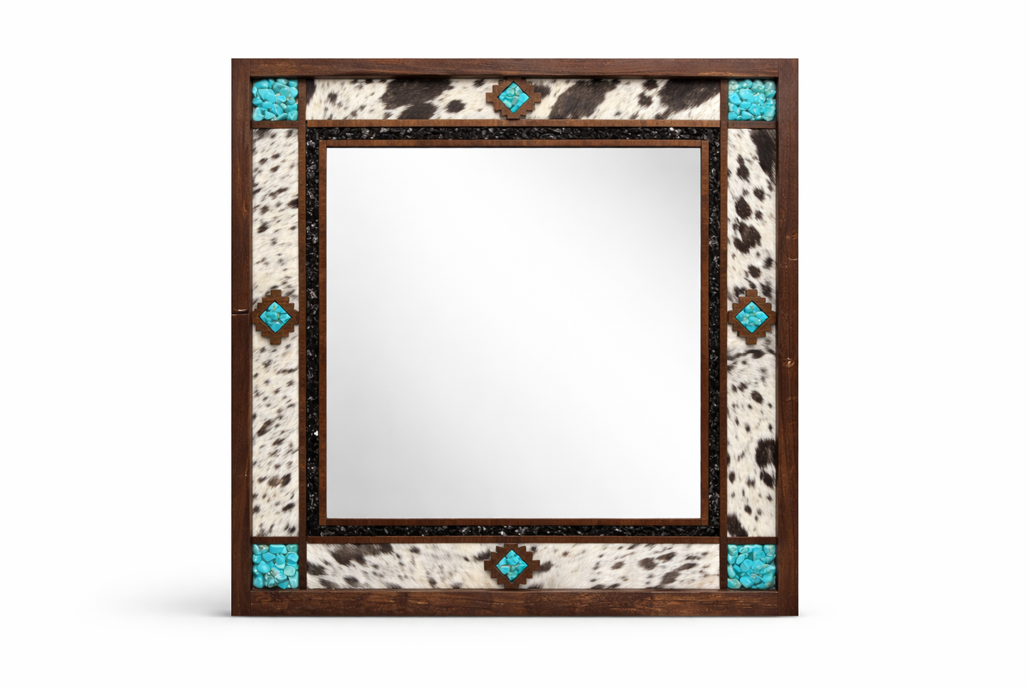 Mirror - Western Mirror with Cowhide & Turquoise