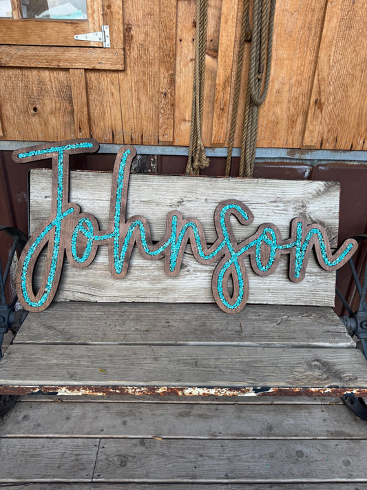 Name Sign - Cursive - Wood + Inlay