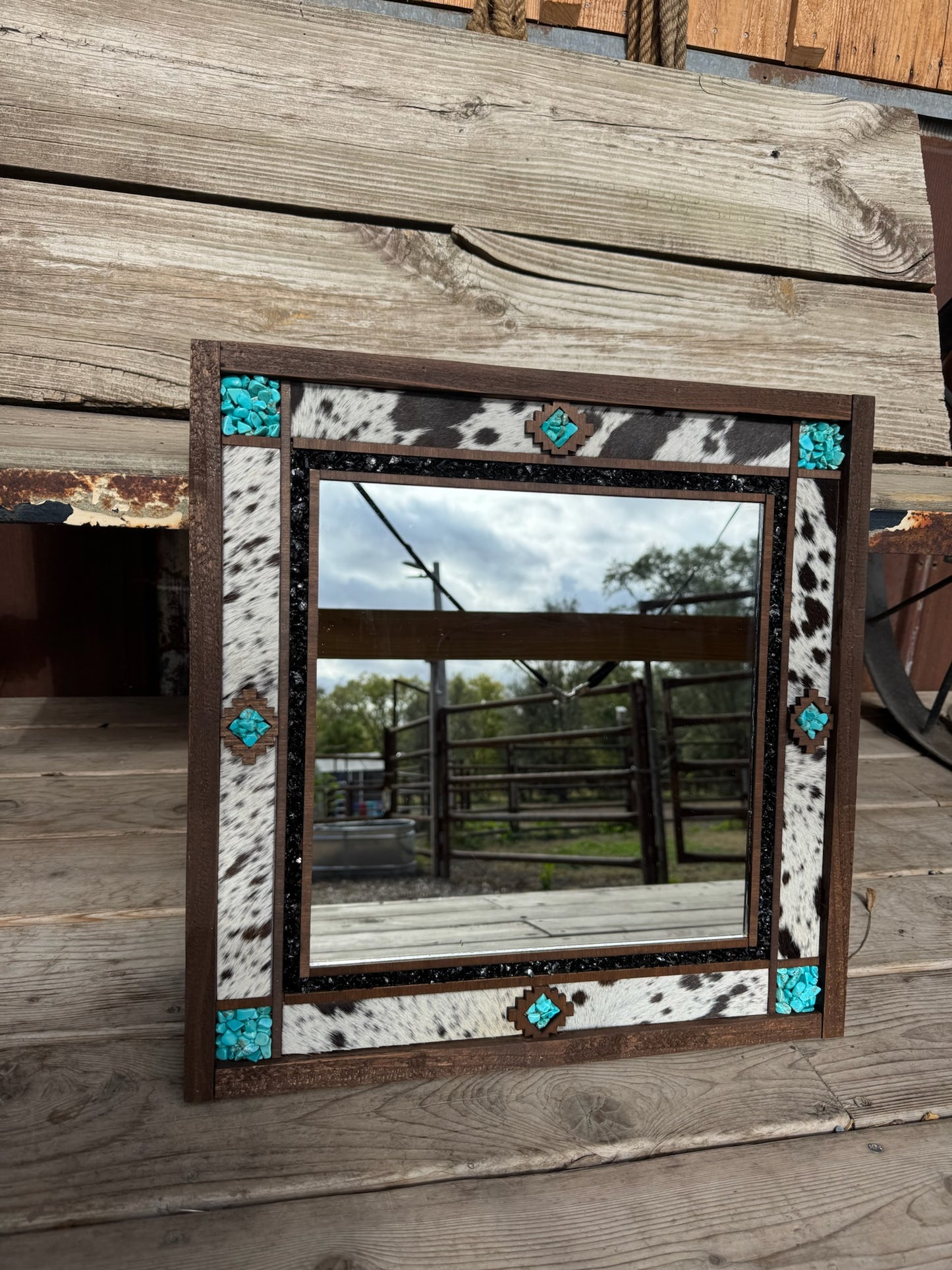 Western Mirror Cowhide Turquoise