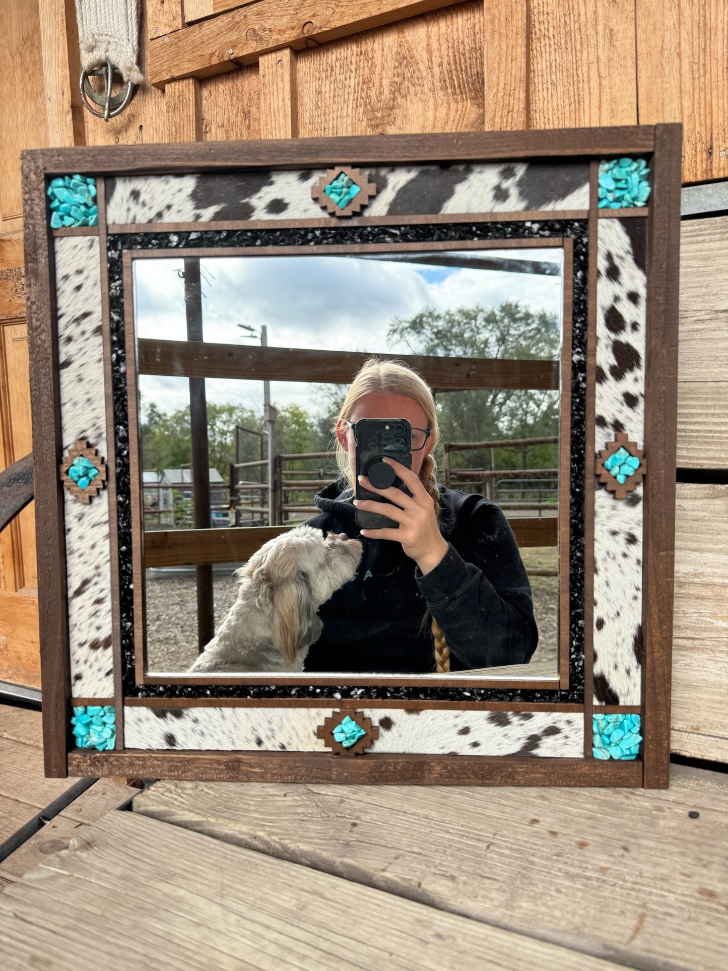 Western Mirror Cowhide Turquoise