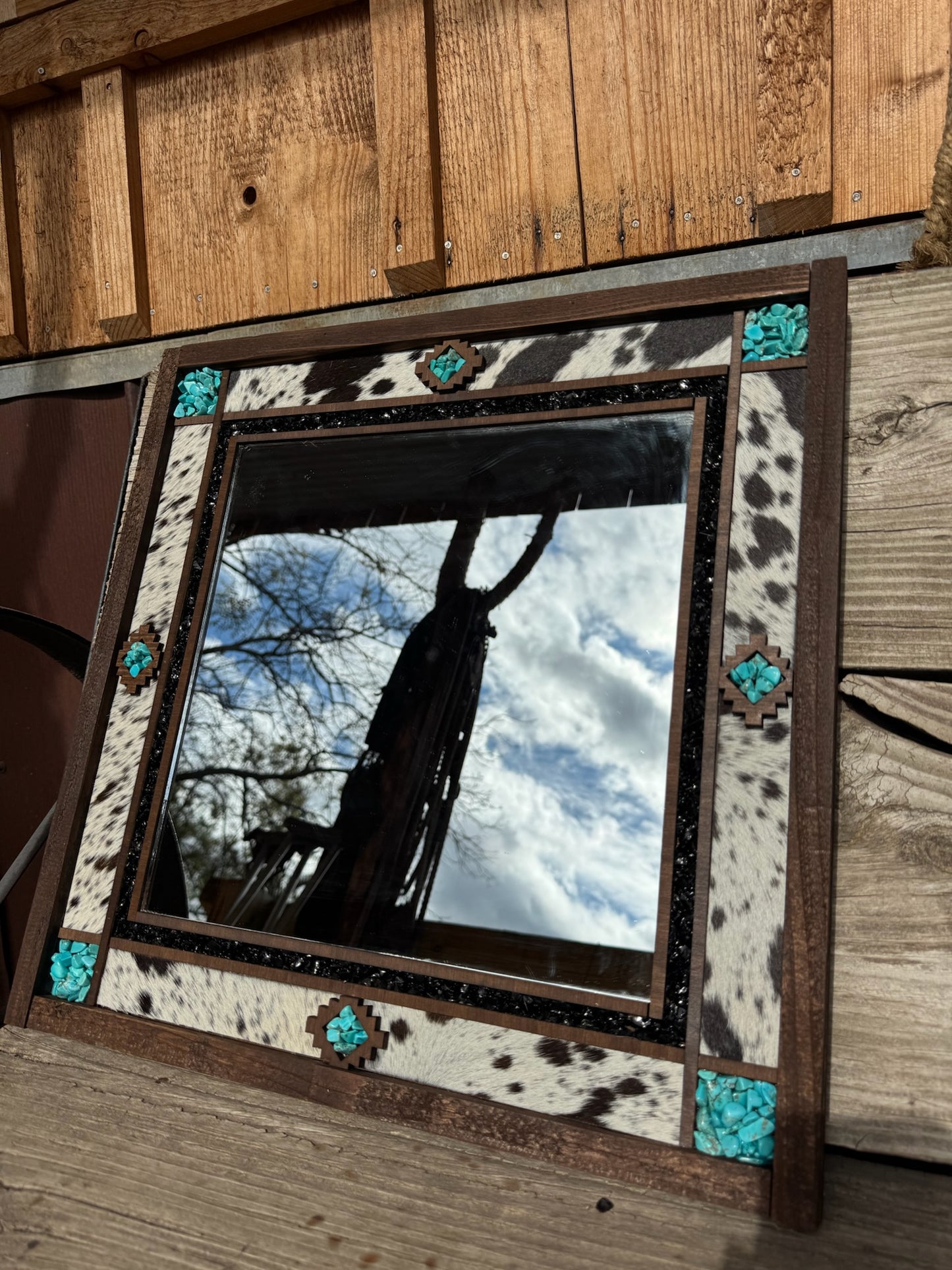 Western Mirror Cowhide Turquoise
