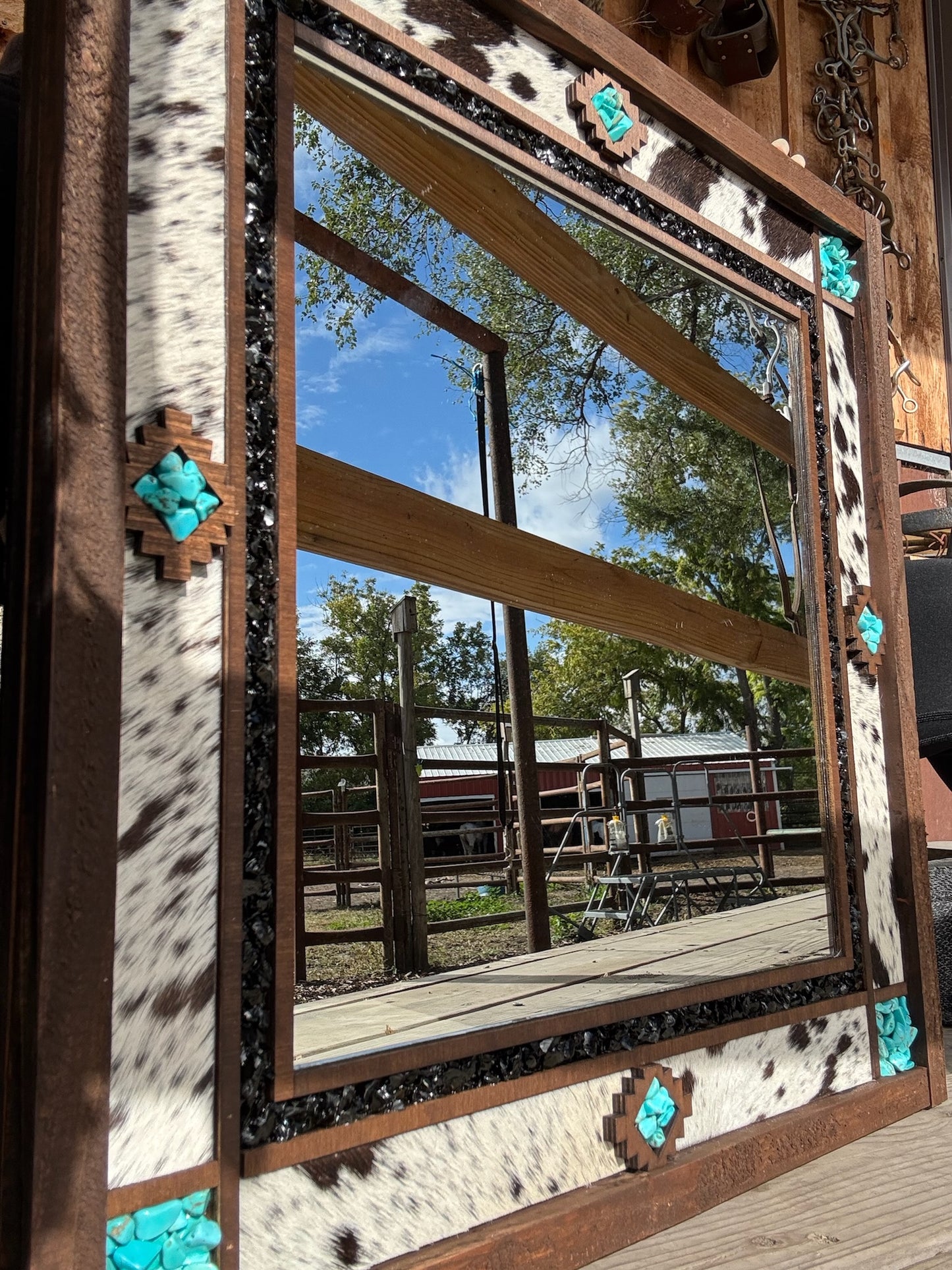 Western Mirror Cowhide Turquoise