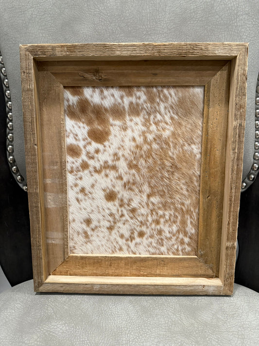 11x13 Cowhide Branding Frame - Cowhide + Weathered Wood
