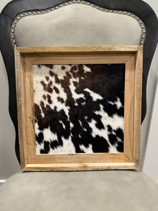 15x15 Cowhide Branding Frame - Cowhide + Weathered Wood