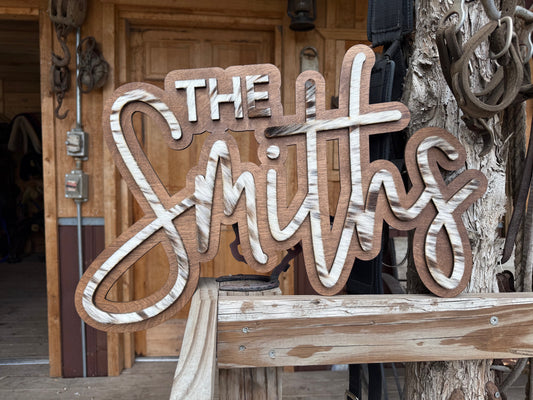 Name Sign – Raised - Cursive (Cowhide)