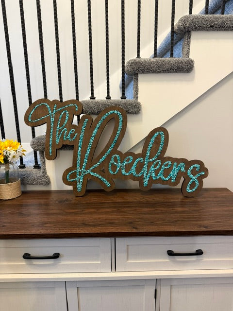 Family Name Signs - Cursive Inlay - Turquoise, Glass or Stone