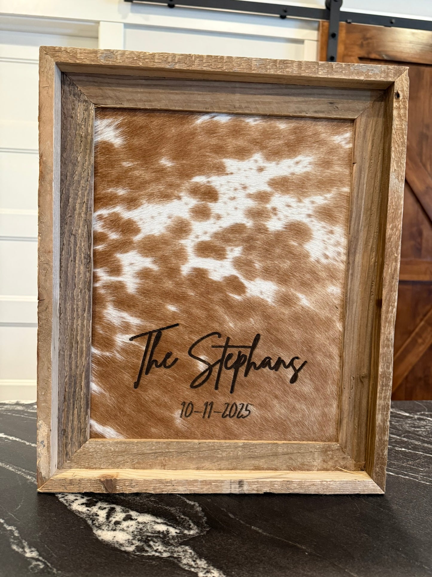 Framed Cowhide - Laser Engraved Cowhide Branding Frame