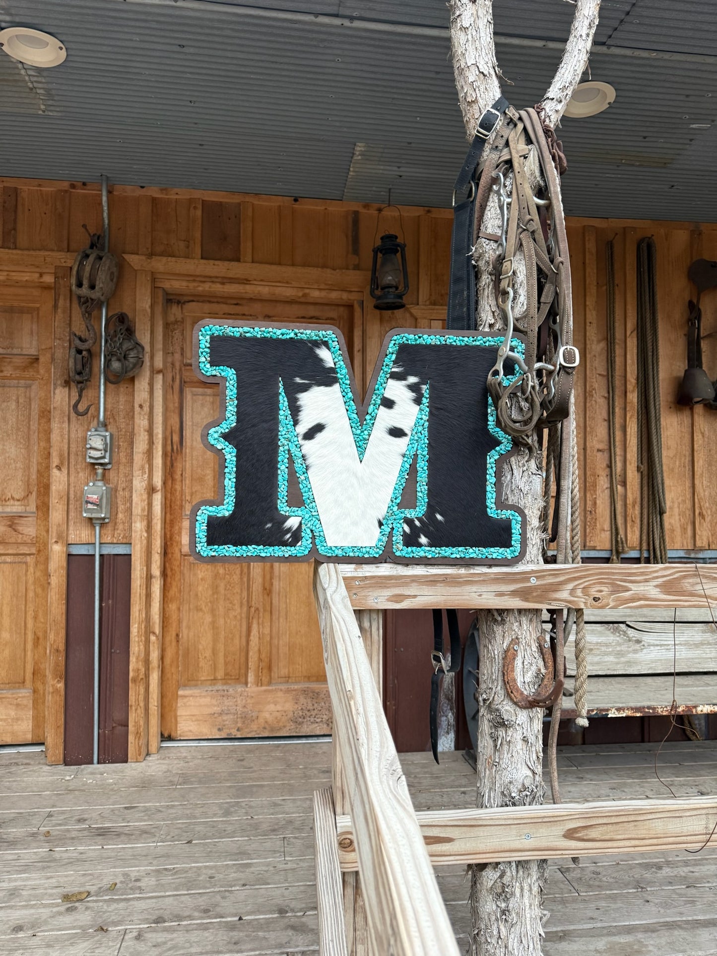 Western Letter Cowhide Inlay
