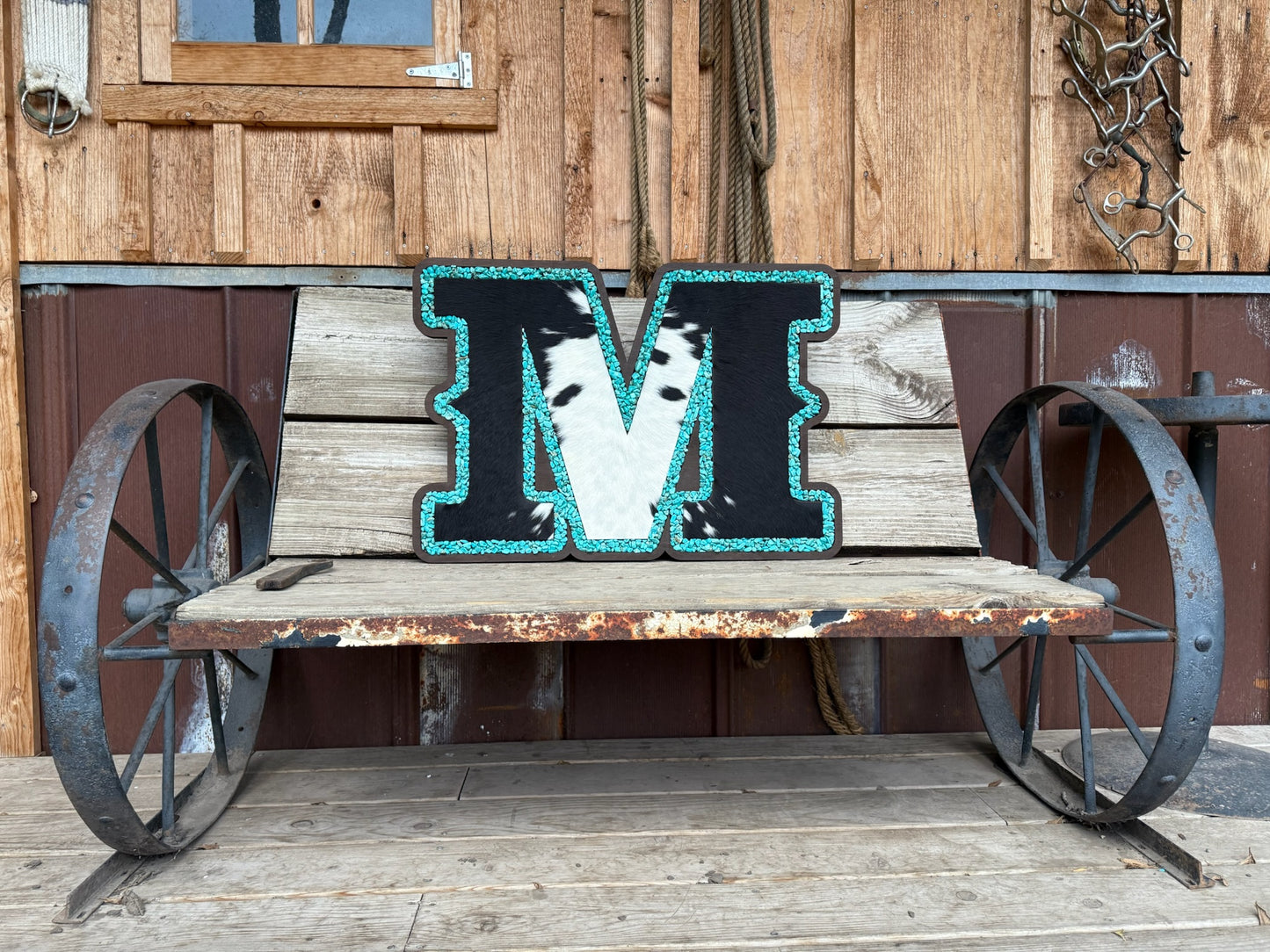 Western Letter Cowhide Inlay